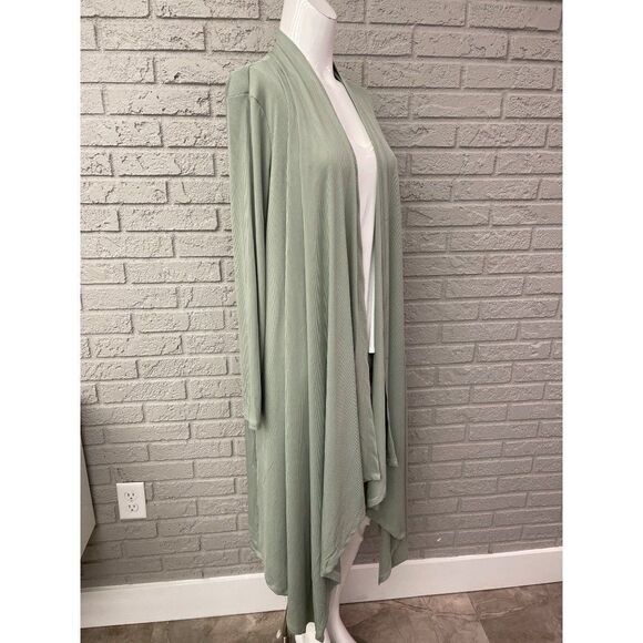 Pink Lily Green Ribbed Long Open Front Duster / Cardigan Size S - Picture 6 of 12